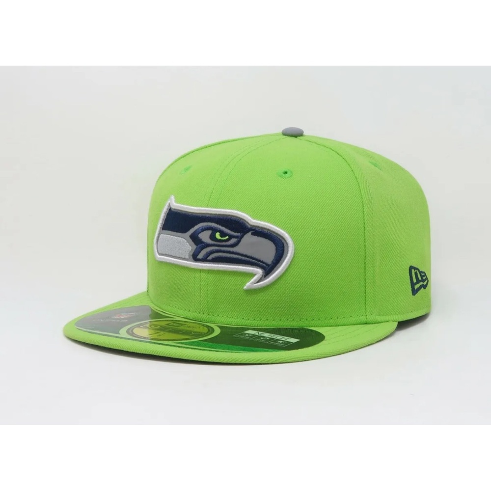 Seattle Seahawks New Era 59 Fifty Fitted Flat Bill Hat Light Neon Green NWT-7